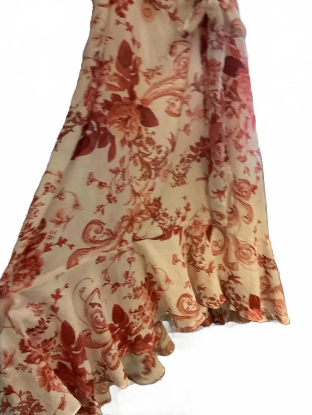 Gabby Skye White and Pink Floral Midi Dress with Ruffled Hem Size 10 - Picture 7 of 12